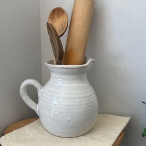 Handmade White Ceramic‎ Pitcher Vase Pottery Farmhouse Cottagecore Decor